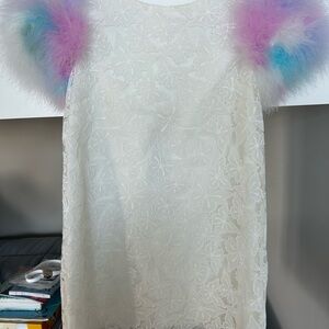 Elegant White Lace Kids Dress with Colorful Accents